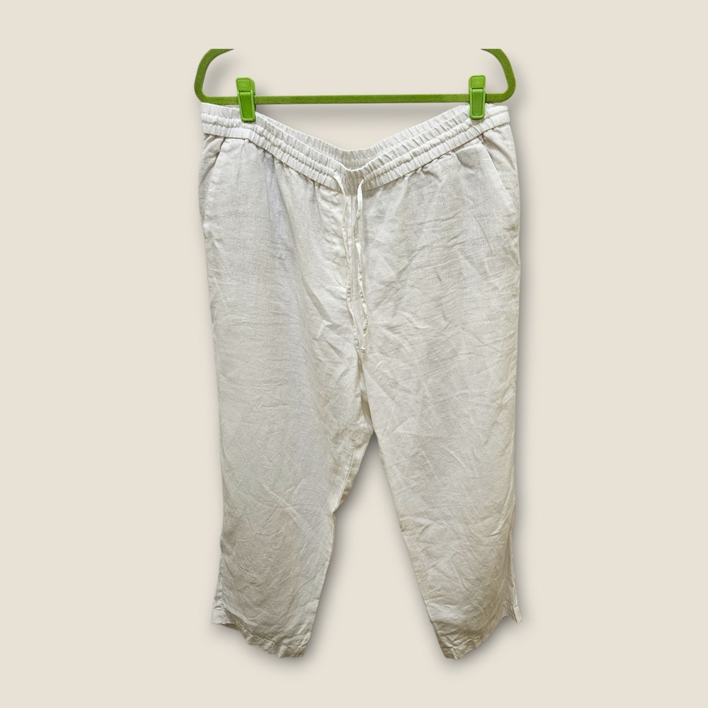 Talbots Women's White Linen Blend Drawstring Crop Pants Size 16 Summer‎